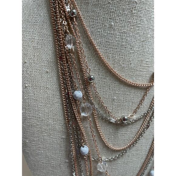 NWT Layered Necklace Rose Gold‎ & Silver Chain with Enamel & Crystal Beads 21.5" - Picture 7 of 8